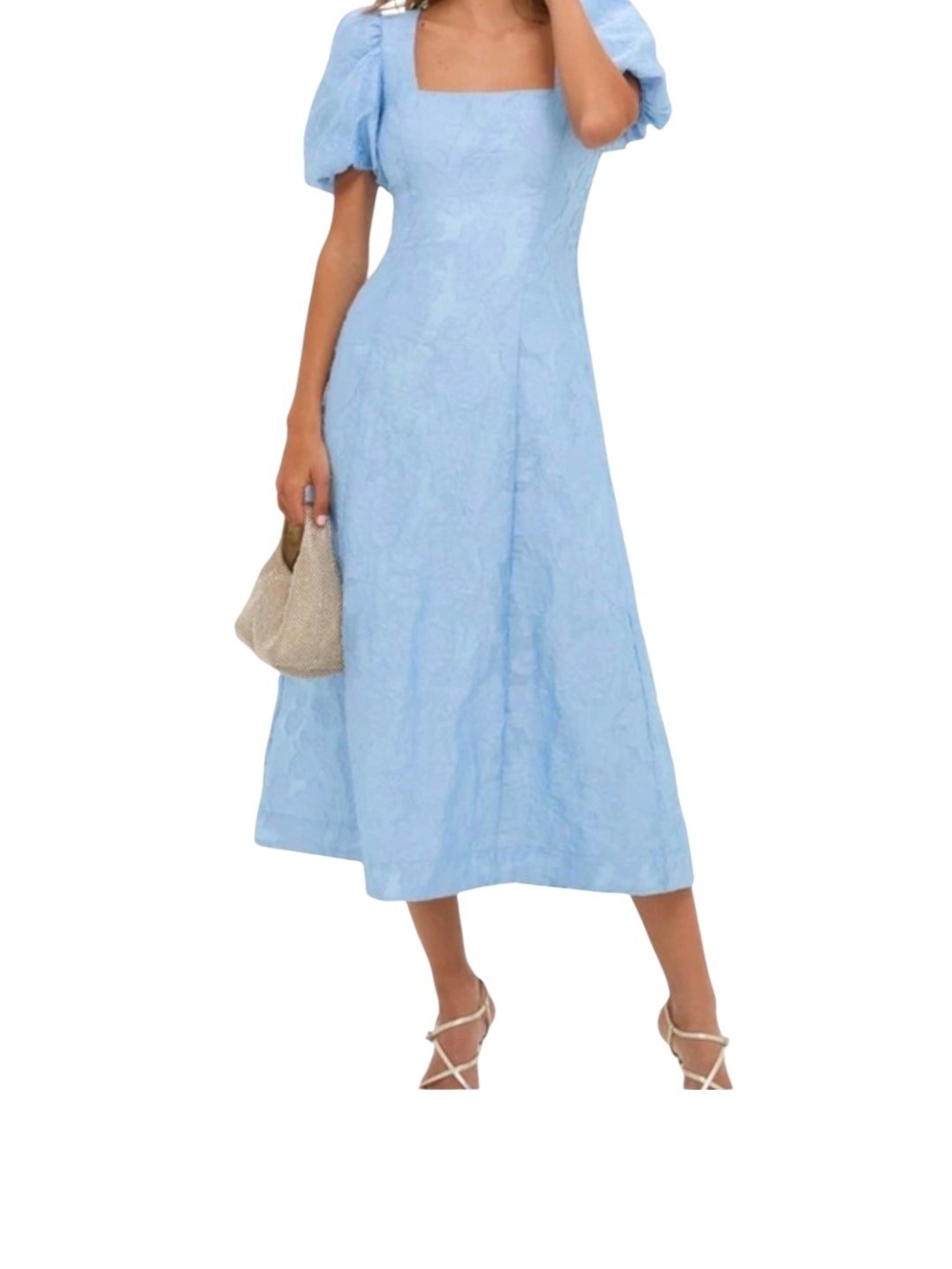 Hyacinth House Inez Jacquard Maxi Dress in Light Blue (M)